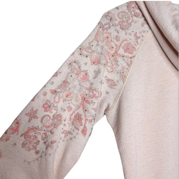 American Rag Cie Womens Pink‎ Floral Embroidered Beaded Knit Hoodie Sweatshirt S - Image 13