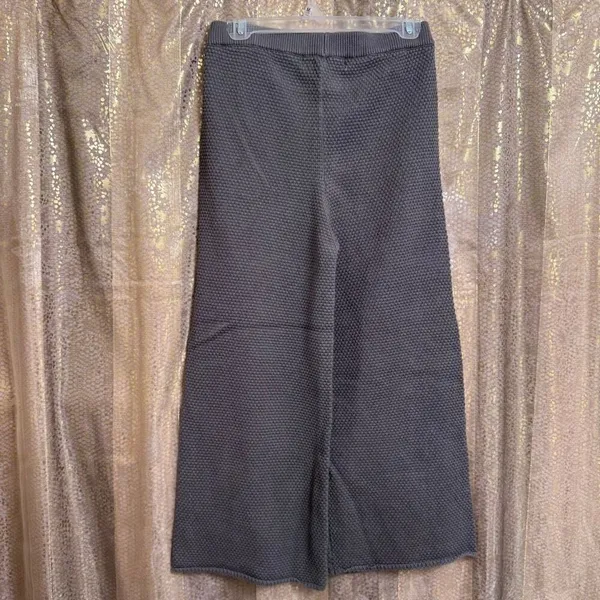 Free People Beach Hailee Gray waffle-Knit Cropped Wide Leg Pants Small - Image 2