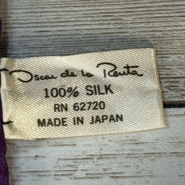 Vintage 80s Oscar de la Renta Silk Scarf Fringe Floral Purple & Teal Japan 52x11 - Image 9