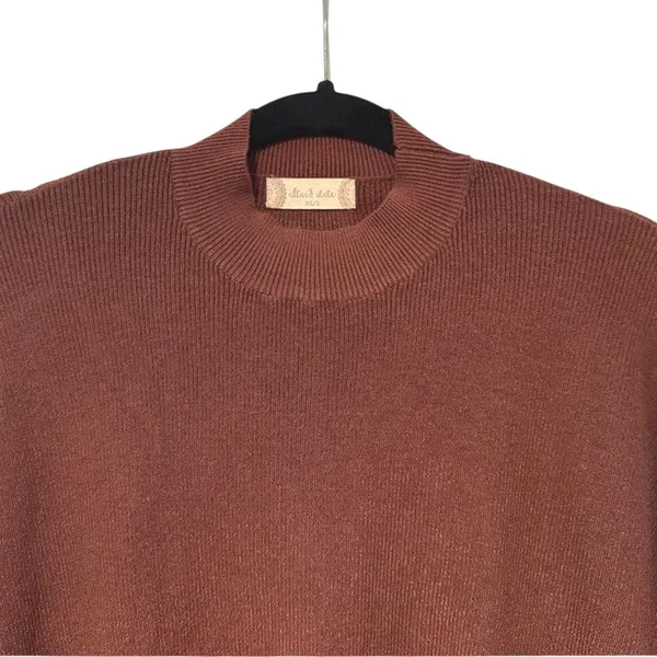 Altar'd State Mock Neck Sweater Brown Ribbed Side Slit Long Sleeve‎ Women XS/S - Image 2
