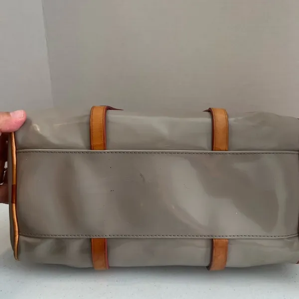 Dooney & Bourke Patent Leather Barrel Satchel in Taupe/Putty gray Vachetta Trim - Image 9