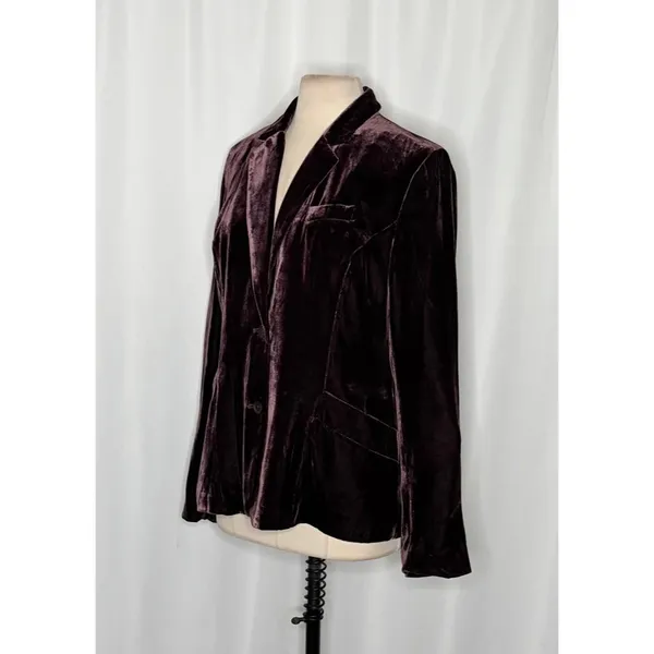 SUNDANCE Purple Silk Velvet Sofia Boyfriend Blazer Jacket Two Button Solid 10 - Image 4