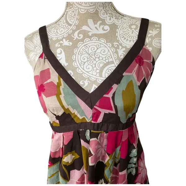 Lucy & Laurel babydoll brown multi-floral boho hippie midi sun dress size 8 Med - Image 6