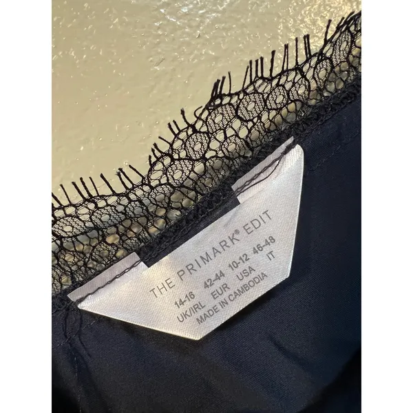 Primark Women's Size 10-12 Camisole Tank Top V-Neck Eyelash Lace Navy Blue Silk - Image 9