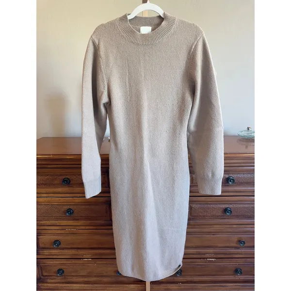 H&M Knitted Sweater Bodycon Dress Beige Long Sleeve S - Image 2