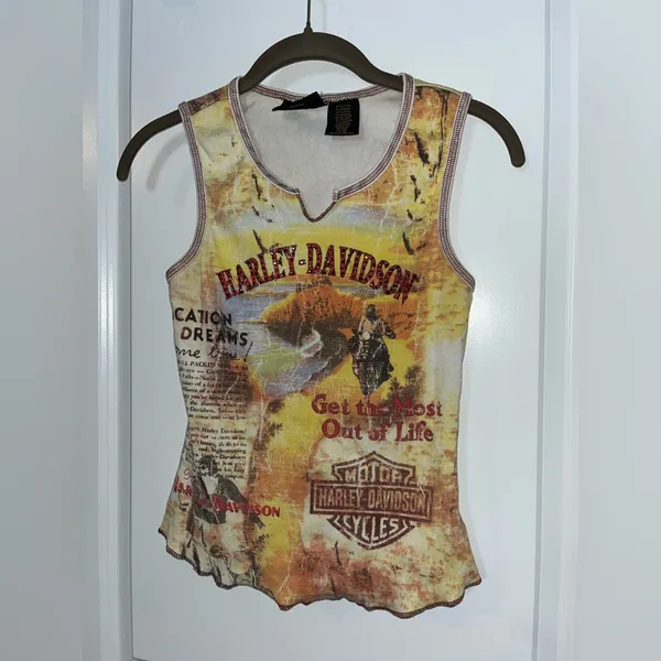 Harley Davidson Motorcycles VTG Streetwear Tank Ribbed Biker Babe Y2K Grunge Med - Image 11