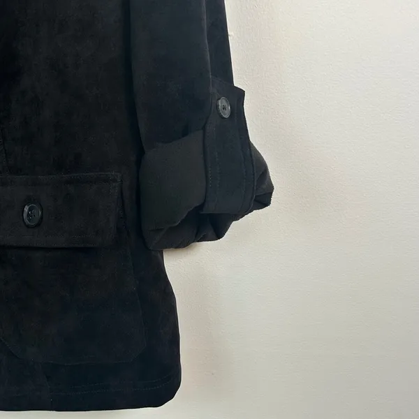 Coldwater Creek Black Faux Suede Button Front Jacket XL 16 Roll Tab Sleeve‎ - Image 8