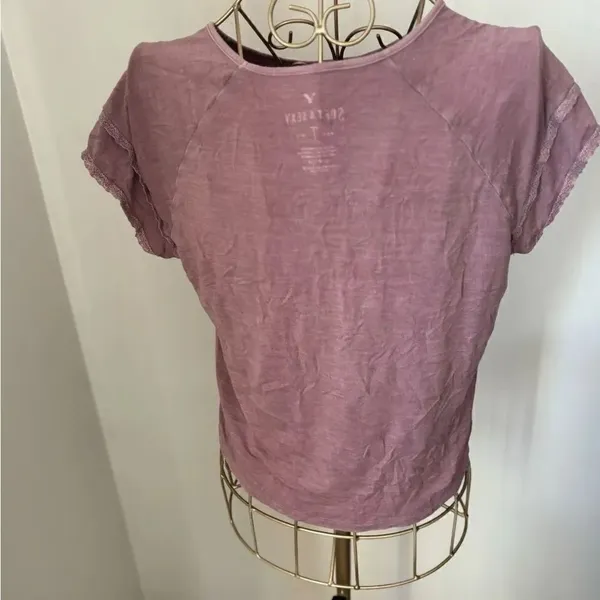 American Eagle Soft & Sexy Lace Trim Short Sleeve Tee Top S Purple - Image 14