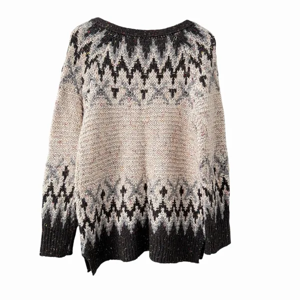 Free People Womens Love‎ Bug Nordic Fair Isle Lace Up Sweater Size L Lodgecore - Image 4