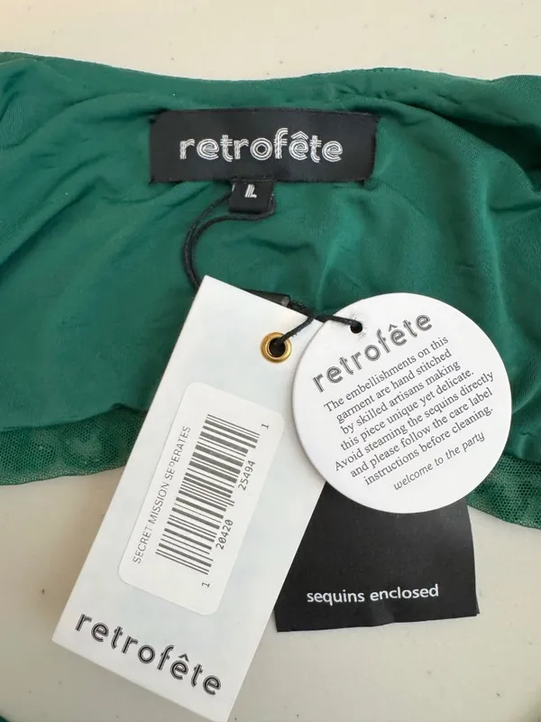 Retrofête Michal Sequin Top Size Large Emerald Green Cowl Neck Club Night Out - Image 8