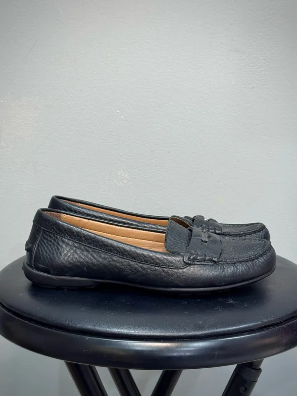 Black Coach Pebbled Leather Penny Loafers Size 5 EUC - Image 2