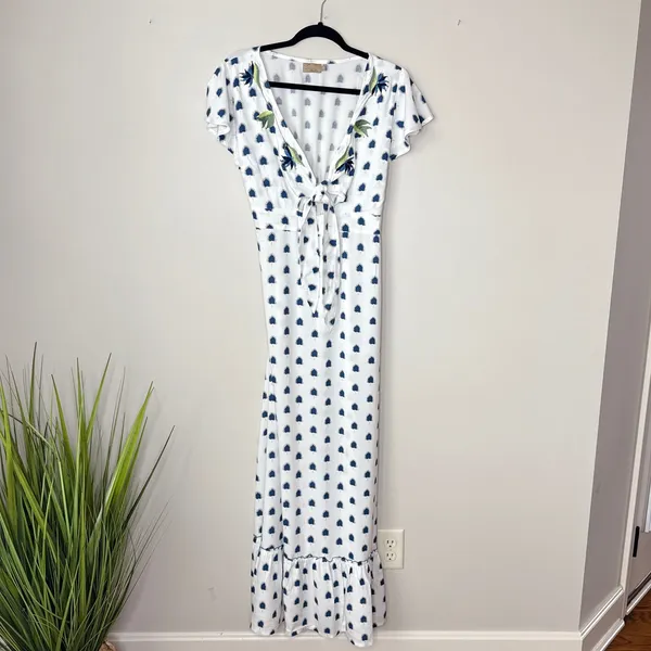 Skemo Kalapa Tie Long Dress Medium Handmade Maxi Embroidered‎ Cutout Resort Chic - Image 2