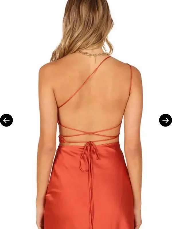 Petal & Pup Forelle One-Shoulder Cut Out Satin Midi Dress in Rust/Copper XL NWT - Image 6