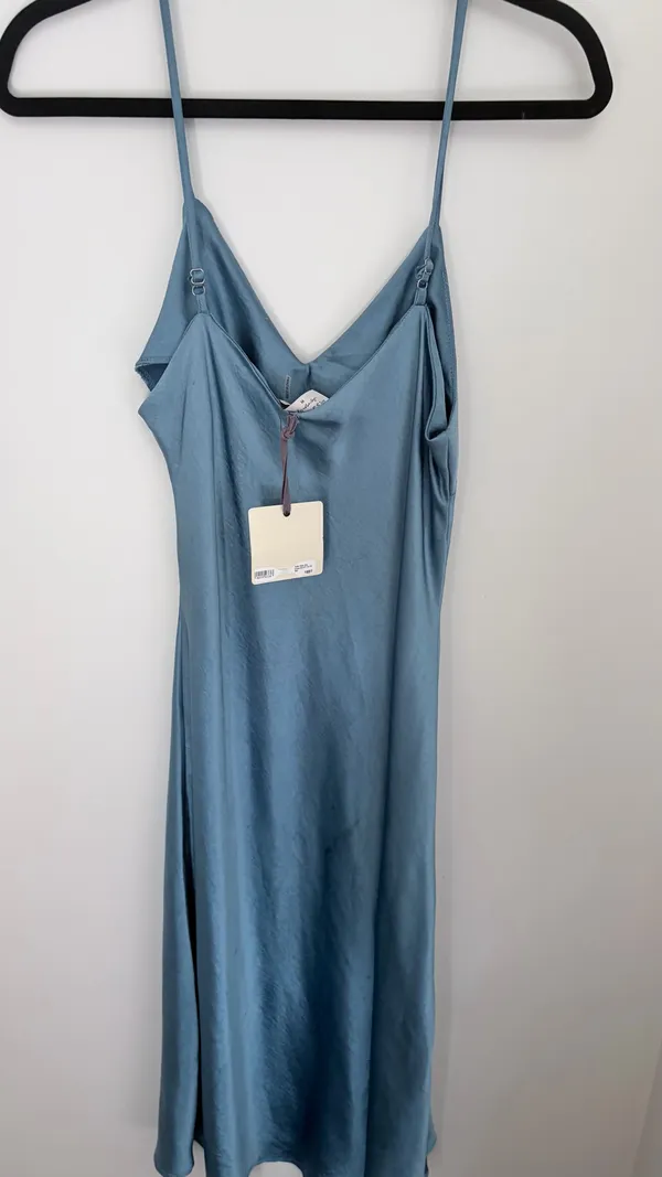 Blue Satin Midi Dress Size M - Image 2
