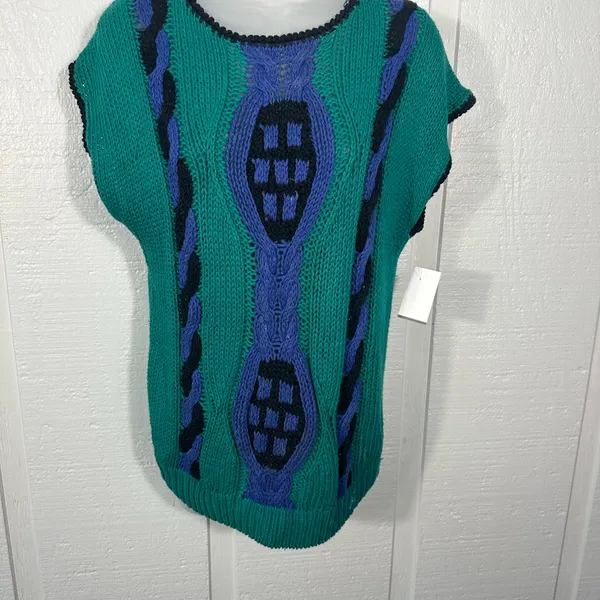 Lucia Vintage Handknit Purple and Green Sleeveless Sweater No Size EUC - Image 2