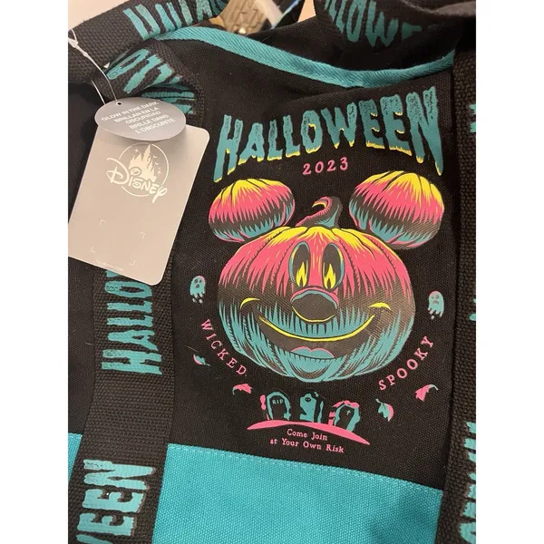 Disney Parks Halloween Mickey Mouse‎ Glow In Dark Tote Bag Jack O Lantern 2023 - Image 3