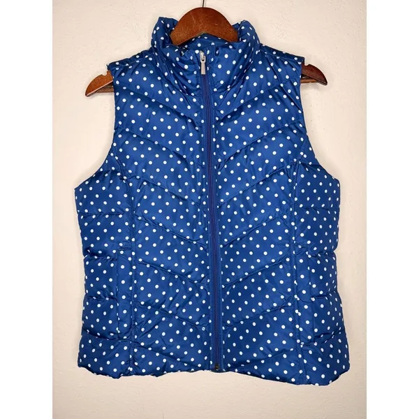 LANDS END 600 DOWN Women Navy Polka Dot Hyperdry‎ Allied Zip Puffer Vest Sz M - Image 3