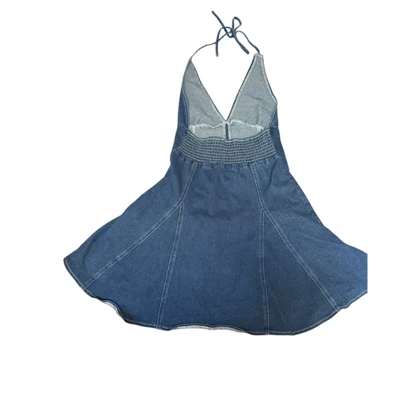 Blue Blush Halter Neck Pleated Denim Mini Dress Cowgirl Nashville Western Size S - Image 4