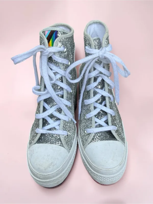 Converse Chuck 70 De Luxe Heel Disco Glam Silver Glitter Pride Chunky women sz 5 - Image 3
