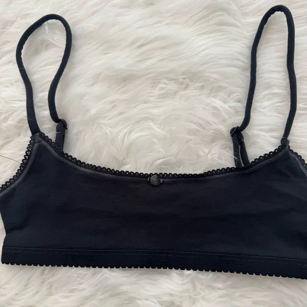 Skims Lightweight Cotton Logo Picot Scoop Bralette Soot Tonal XS - Image 4