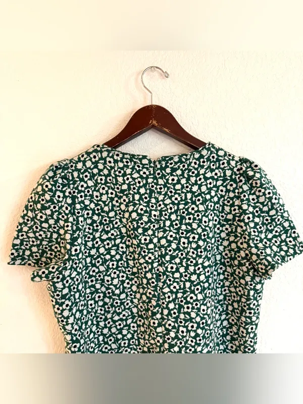 Ann Taylor Womens Dress Green White Mini Floral Mofit Back Zip Size 12 - Image 4