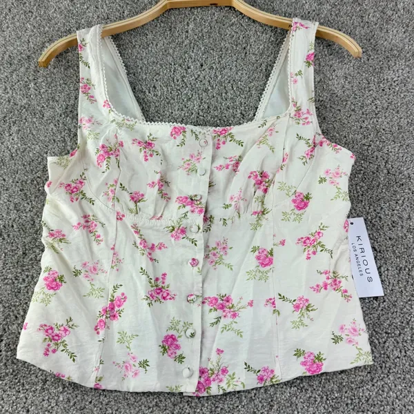 Floral Corset Tank Top Coquette Cottagecore Lace Trim Womens L New Kirious‎ Boho - Image 3