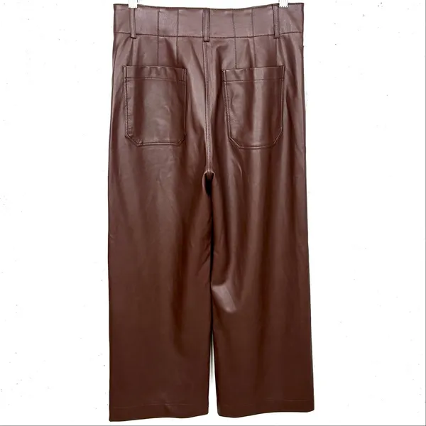 Anthropologie Maeve Colette Faux Leather Cropped Wide Leg Pants Brown Size 28 - Image 4