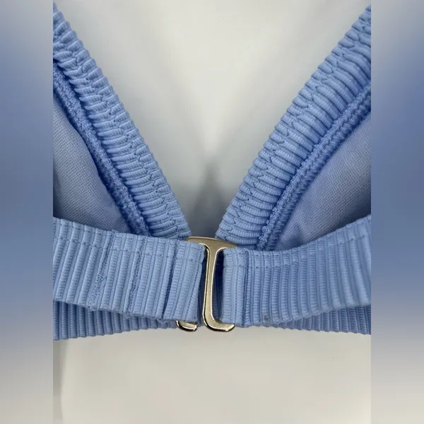 NWT Hollister Ribbed Bikini Top Striped Baby Blue Adjustable Wide Strap Medium - Image 13