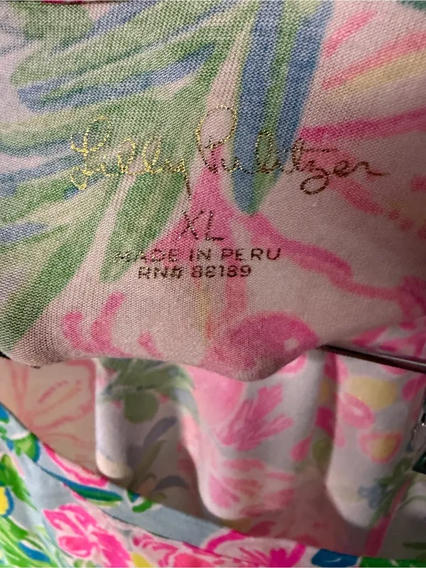 Lilly Pulitzer Pink & Aqua Floral Long Sleeve Finn Top Colorful Bright - Image 2