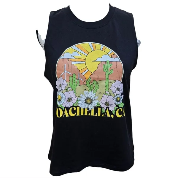 Love Tribe -1613 NWT Coachella Graphic Tank Top Muscle Top Black Size Medium‎ - Image 2