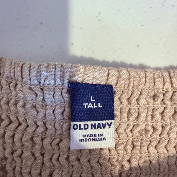 Old Navy Linen L Tall Blend Smocked Back Square Neck Mini Dress Tan‎ Beach Vacay - Image 5