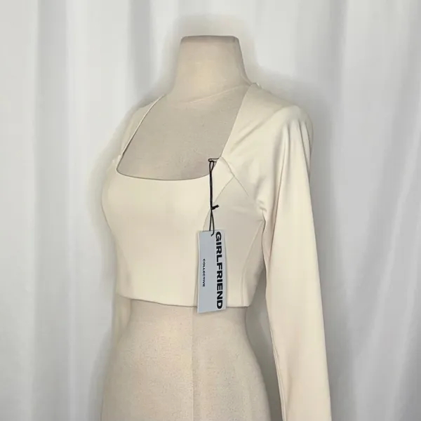 NWT!! GIRLFRIEND COLLECTIVE Kinsley Ivory Long Sleeve Cropped‎ Top Medium - Image 5