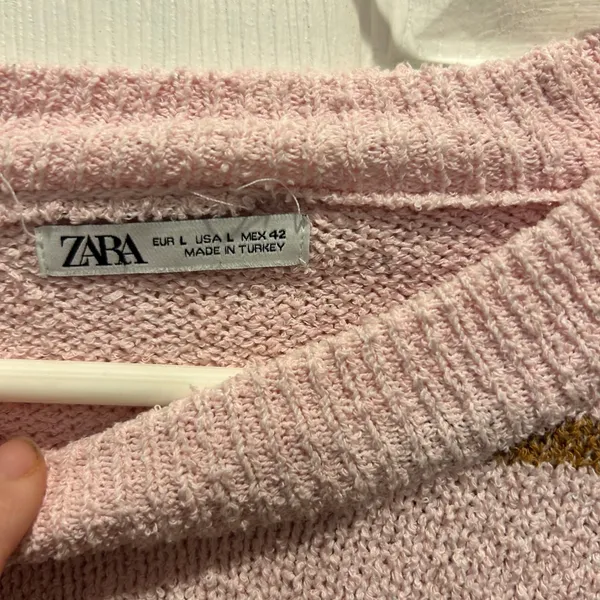 ZARA Women's Pink Brown Stripe Cozy Chenille Knit Sweater‎ Pullover Size Large - Image 4