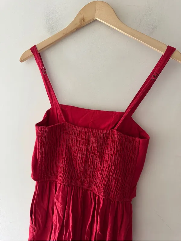 Abercrombie & Fitch Tie Front Red Jumpsuit Smocked Back Wide Leg - Image 6