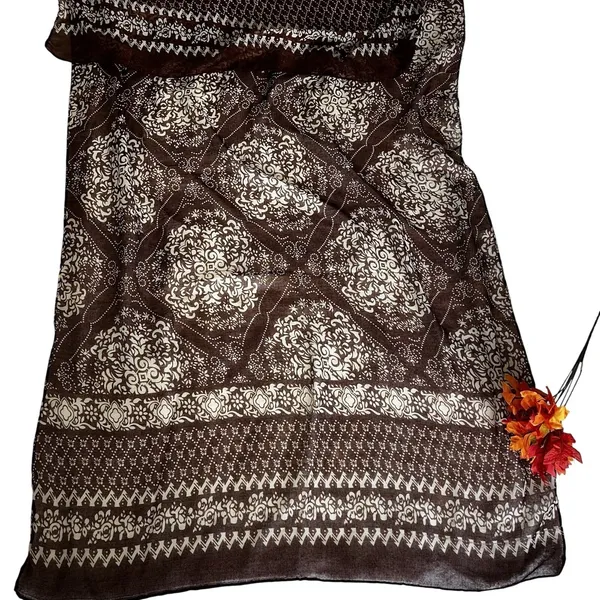 Brown Cream Boho Viscose Pashmina Shawl Wrap Scarf Floral Geometric Print - Image 2