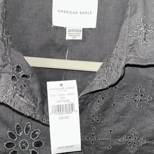 American Eagle Outfitters Black Eyelet Button Down Top(Size XS) - Image 9