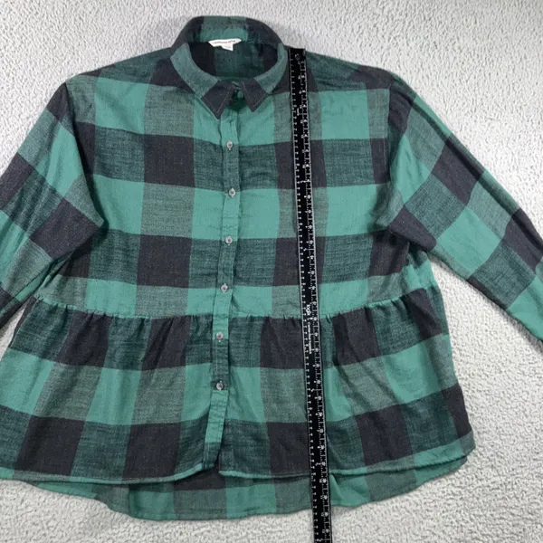 American Eagle Button Up Shirt Women XL Green Buffalo Plaid Peplum L/S Boho Chic - Image 6