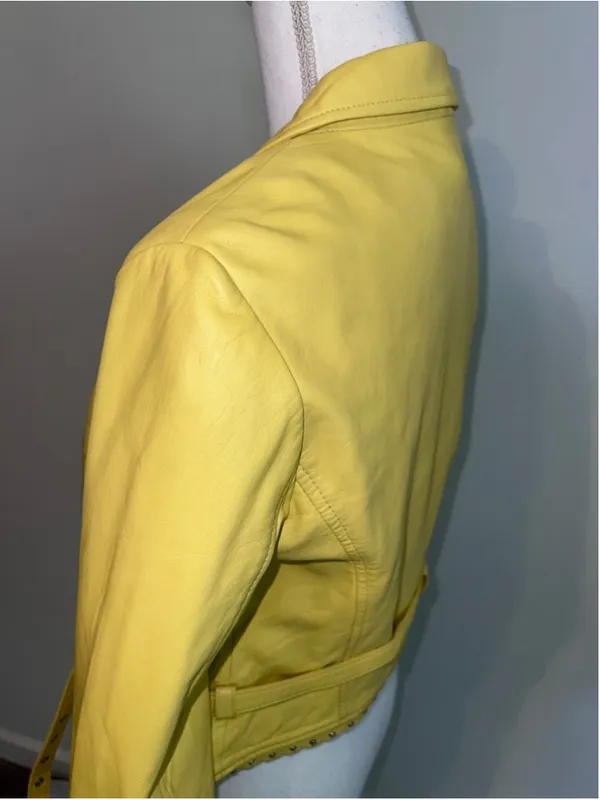 DOMA Yellow Lamb Leather Scalloped Cropped Jacket S - Image 13