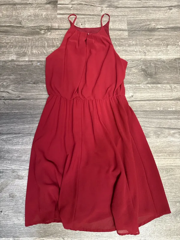 Miami Burgundy Halter Mini Dress Flowy Pleated Sleeveless Party Dress - Image 3