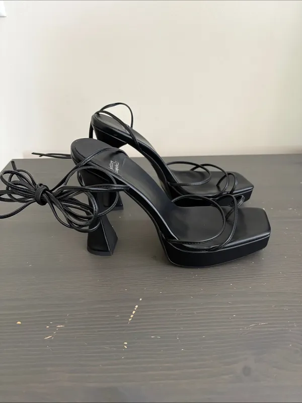 Jeffrey Campbell Primadonna strappy lace-up Platform block heels black size 9 - Image 5