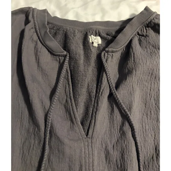 Aerie Gauze Fleece Pullover Boho Gray V-Neck Tassel Tie‎ Large - Image 4