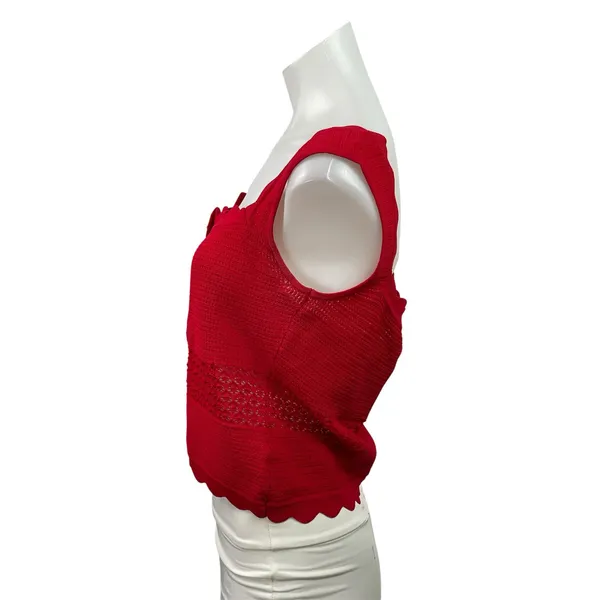 Meshki Women's Red Sleeveless Knit Scalloped Button Up Tank Crop Top Size L - Image 2