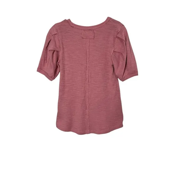 Free People Rose Pink Ribbed Scoop Neck‎ Puffed Short Sleeve Top L - Image 8