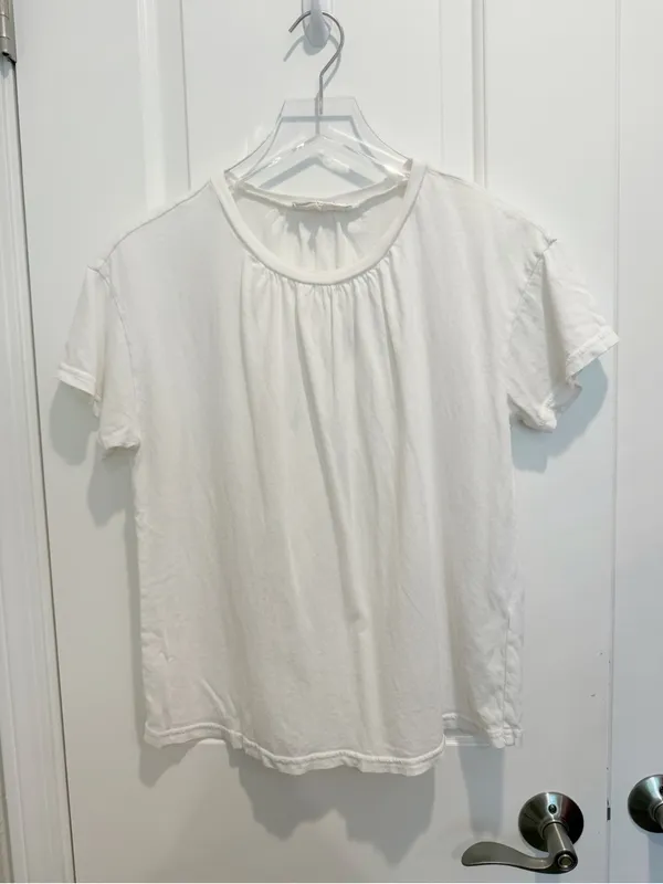 FRAME Women’s The Gathered Tee in White 100% Cotton Short‎ Sleeve - Image 3