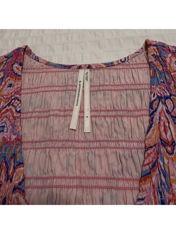 Anthropologie Peregrine Boho Floral Paisley Mini Dress S Small Pink Multi Color - Image 7