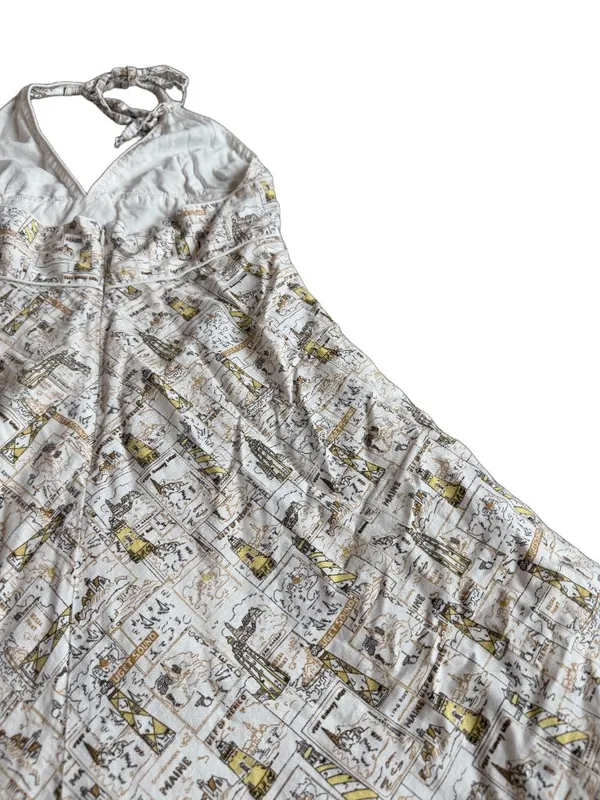 J. Crew White Gold Nautical Map Print Halter Midi Dress Plunging Size 14 Women's - Image 10