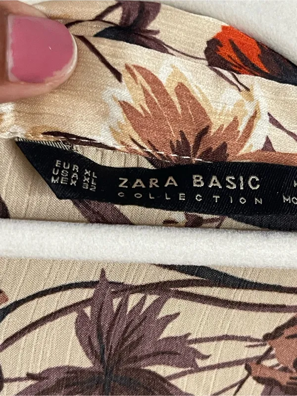 ZARA | Tan Floral Textured Button-Front Blouse Sz XL - Image 7