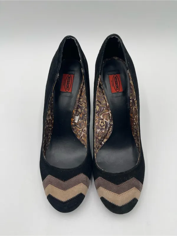 Missoni x Target Black & Brown Barkwood Zig Zag Suede Heeled Pumps Shoes Sz 8 - Image 6