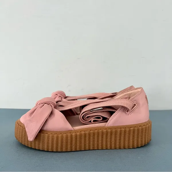 Puma x‎ Fenty by Rihanna Pink Bow Lace Up Leather Creeper Platform Sandals - Image 5