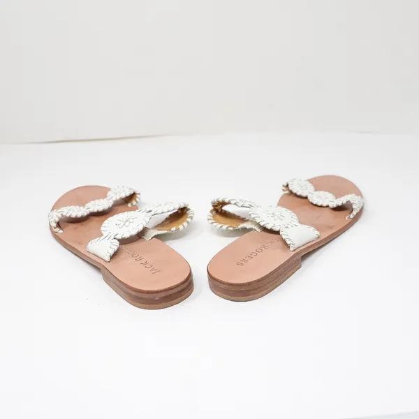 Jack Rogers Lauren Leather Double Strap Open Toe Flat Sandals Shoes White 8.5 - Image 3